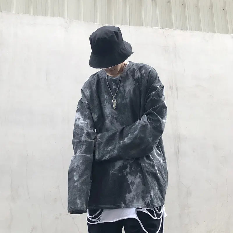 Men’s Retro Tie-Dye Hip-Hop Crew Neck Sweater