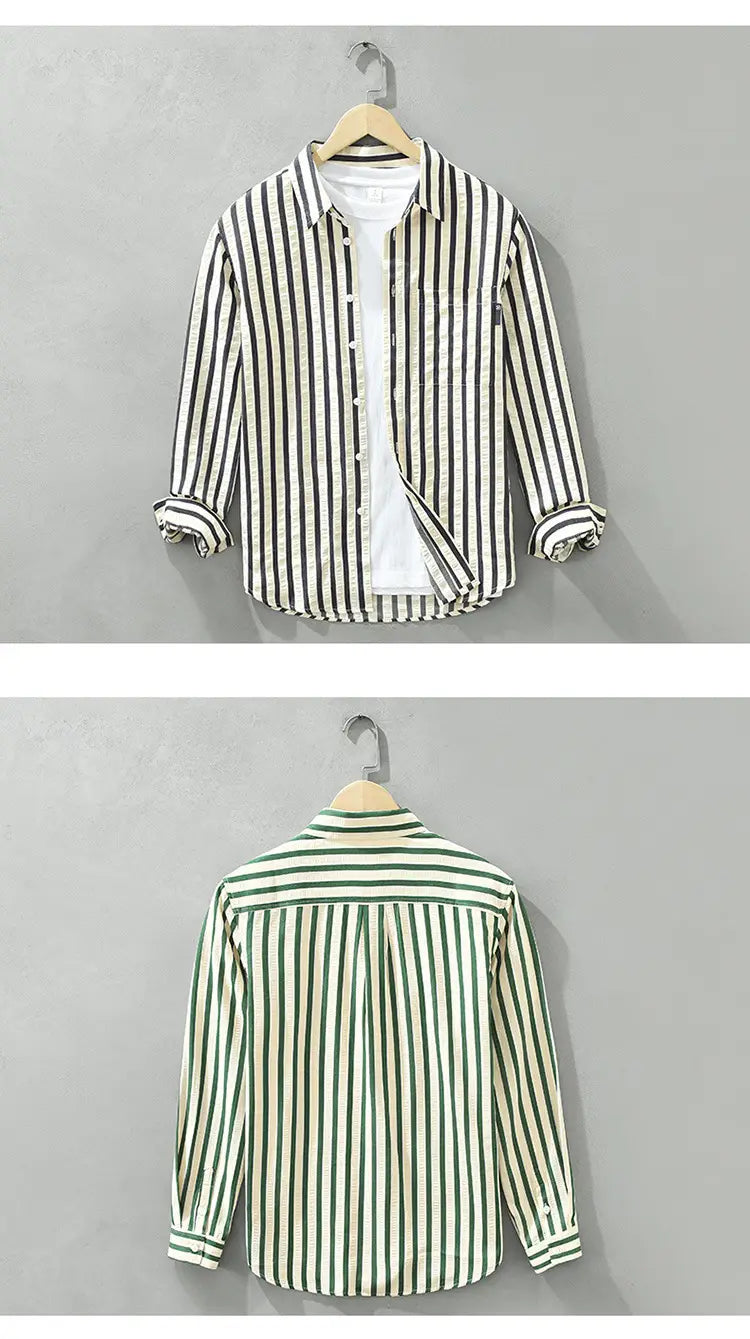 Vertical Striped Long-sleeved Shirt Loose