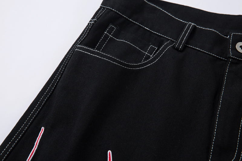 High Street Contrast Color Thorn Embroidery Wide Leg Casual Trousers
