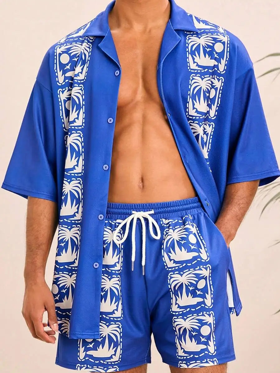 3D Digital Printing Men’s Casual Loose Shirt Shorts