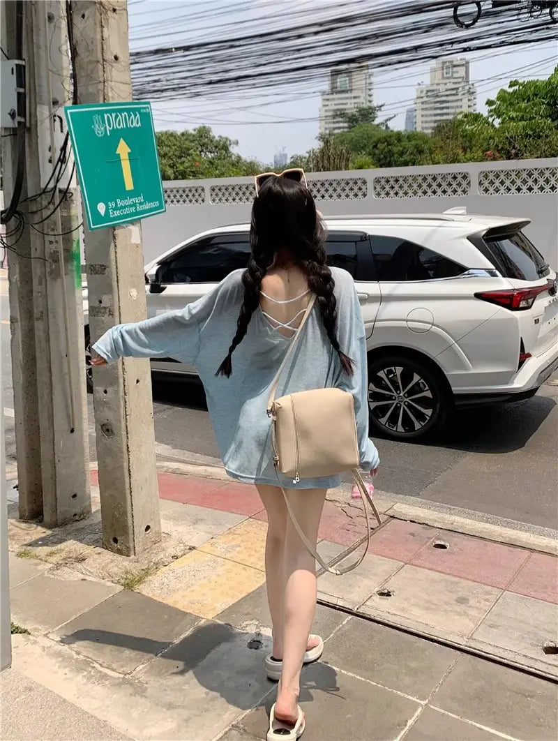 Blue Sweet Hot Girl Sun Protection Top