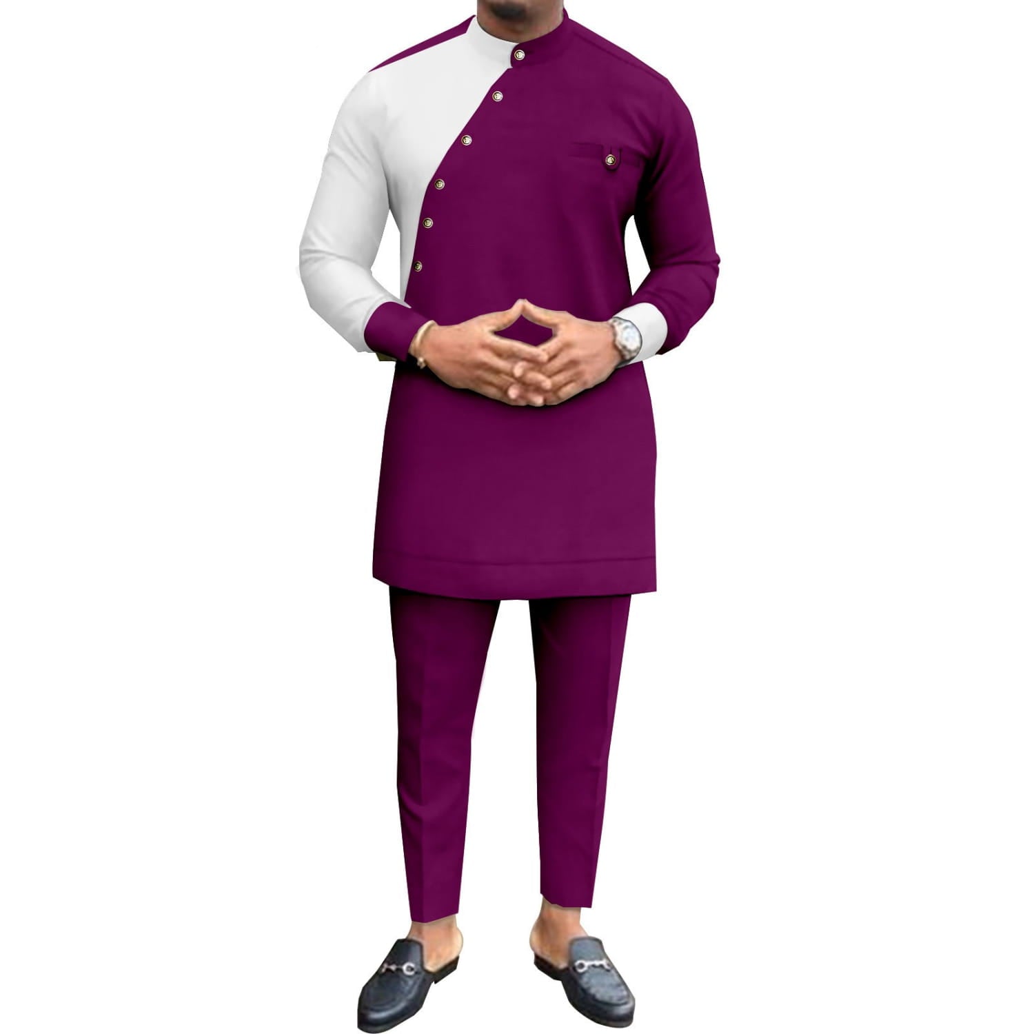 African National Pure Color Cotton Men’s Leisure Suit Top Pants