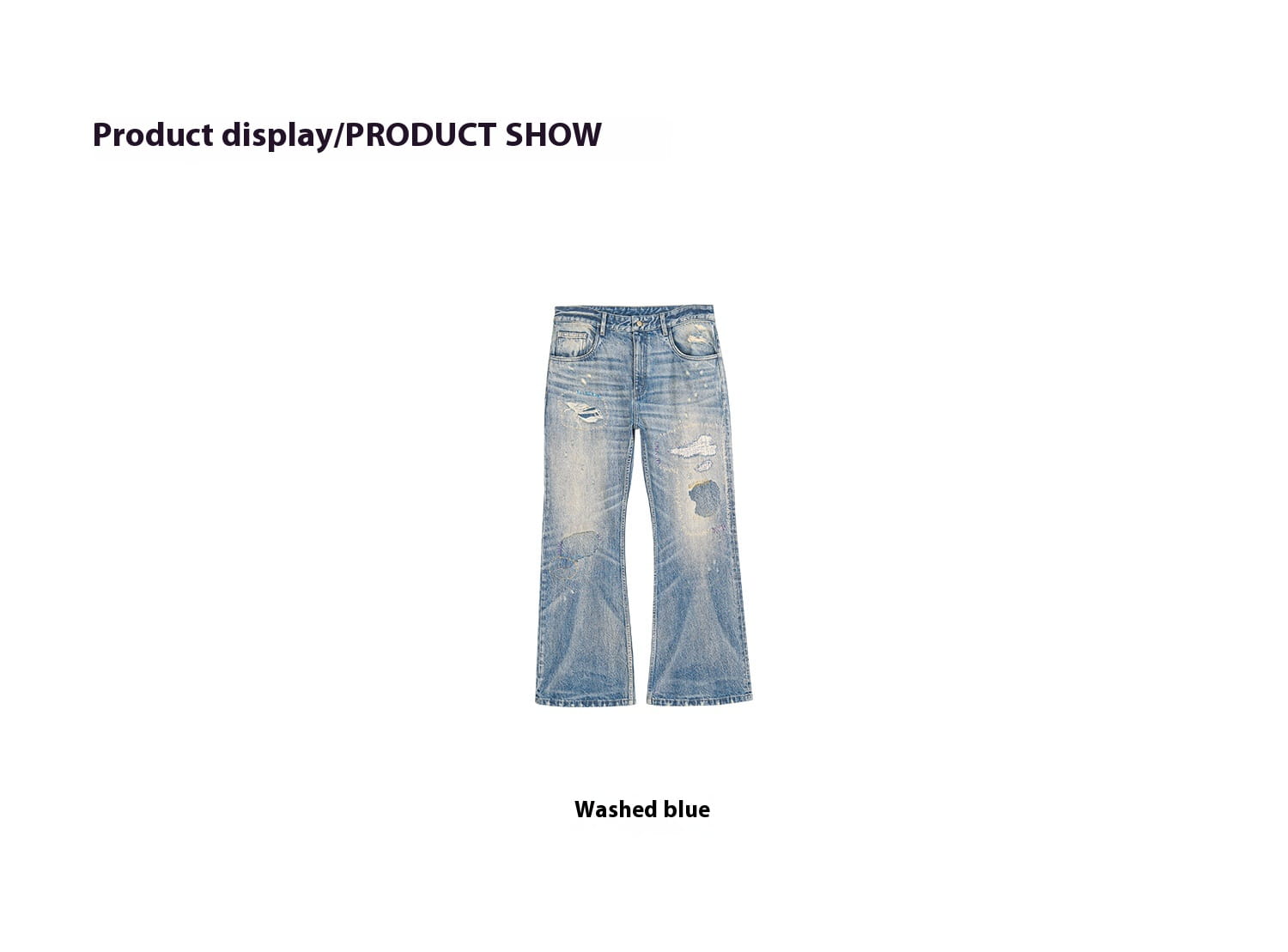 Washed Blue Patch Color Wire-track Flared Jeans