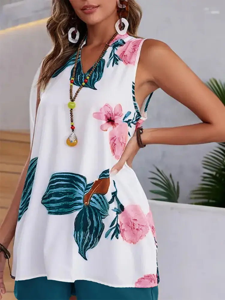 Printed Casual Women’s Top Shorts Suit