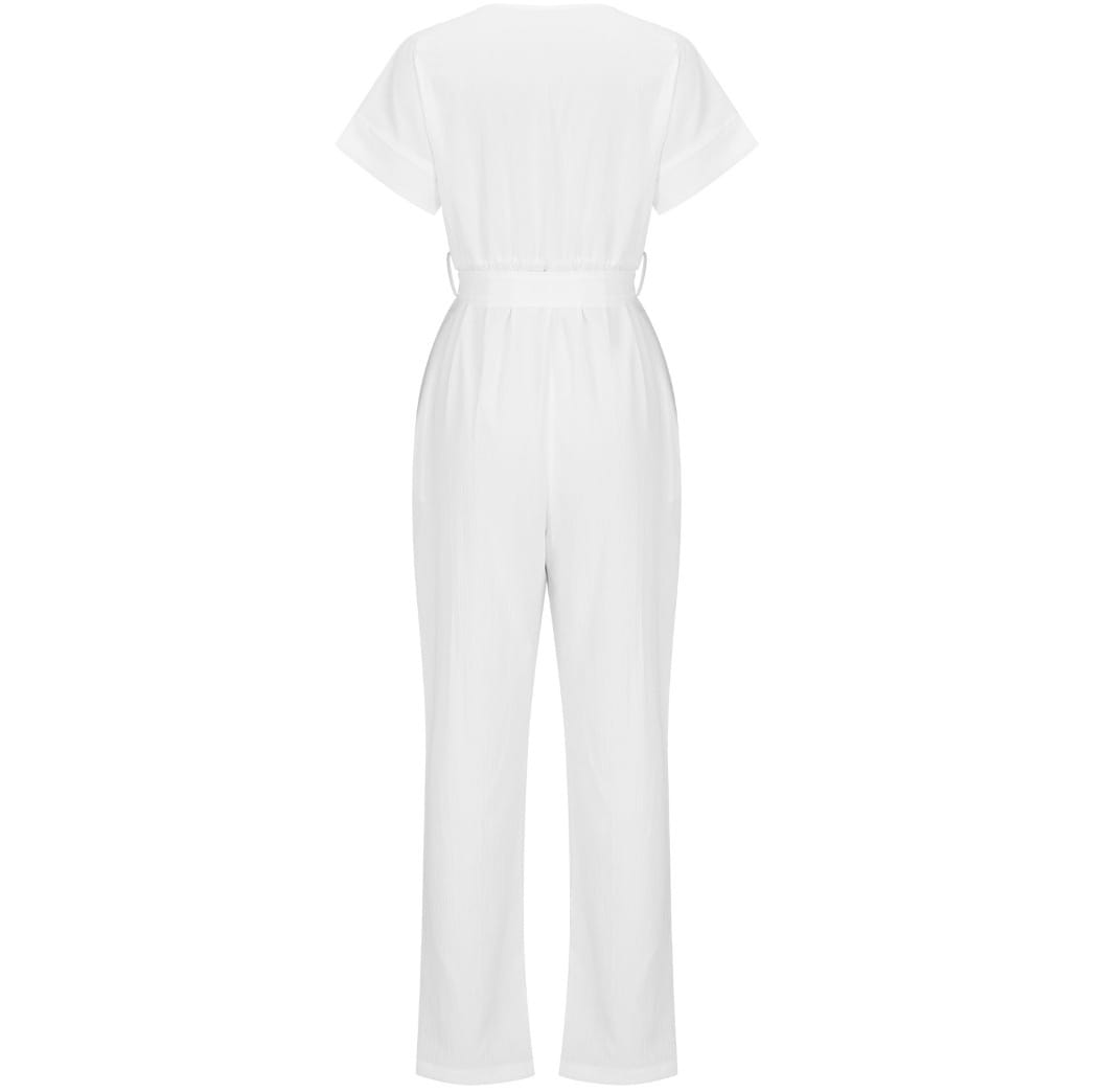 Women’s Short-sleeved V-neck Pocket Jumpsuit