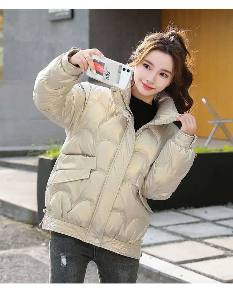 Women’s Cotton-padded Coat Korean Style Quilted Jacket Stand Collar Cotton-padded Jacket