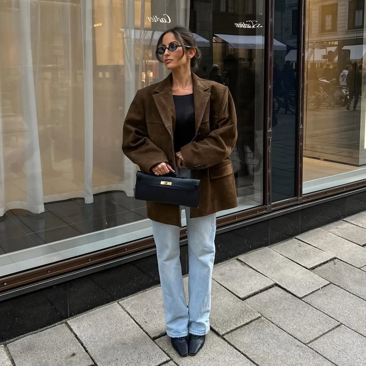 Brushed Velvet Retro Lapels Loose Suede Jacket
