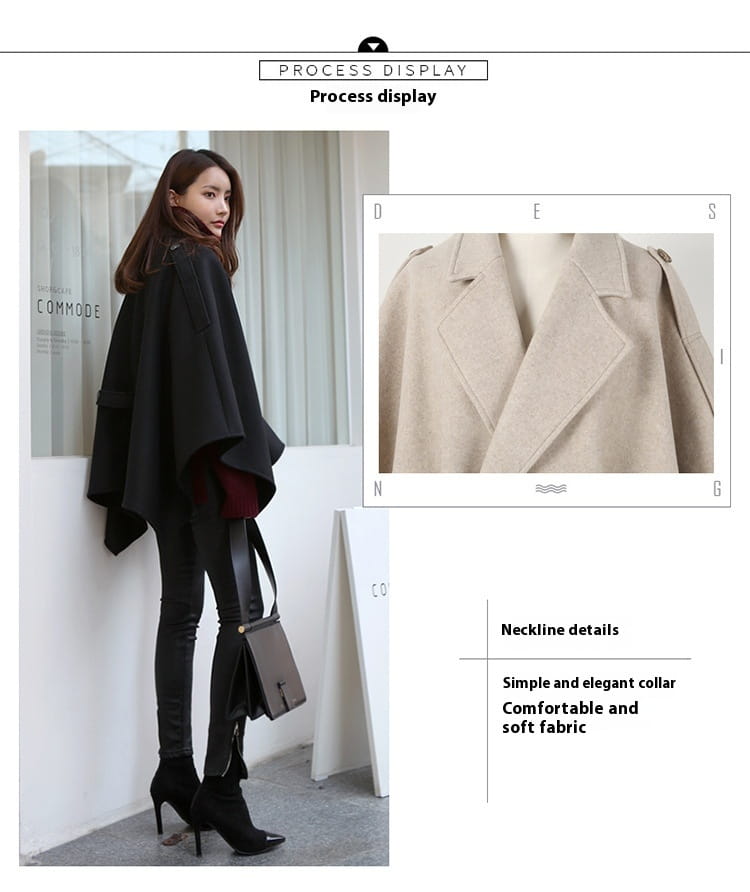 Lace-up Shawl Cape Thickened Coat Woolen