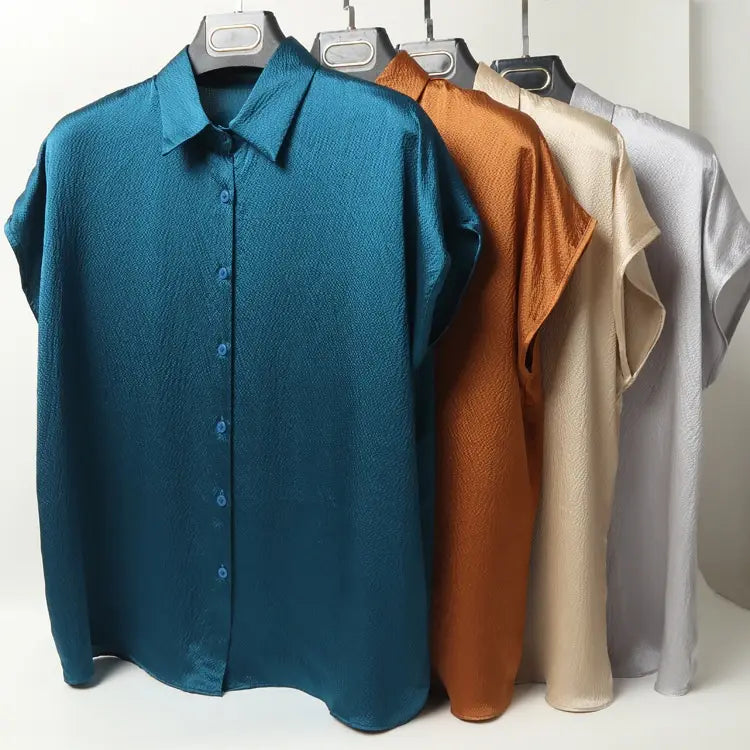 Pearl Satin Shirt Reverse Collar Single-breasted