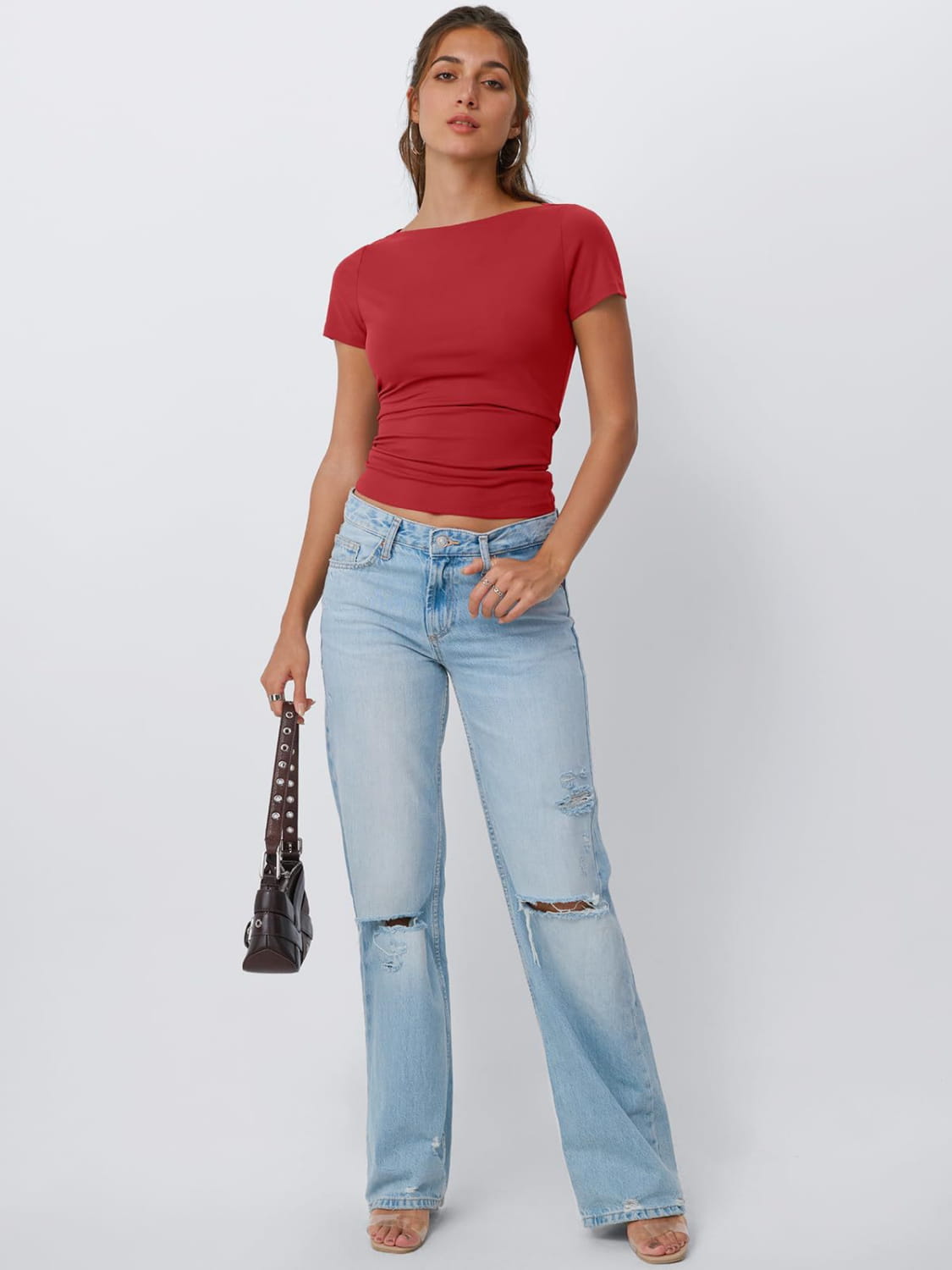 Round Neck Short Sleeve Slim Fit Hot Girl Going Out Tops