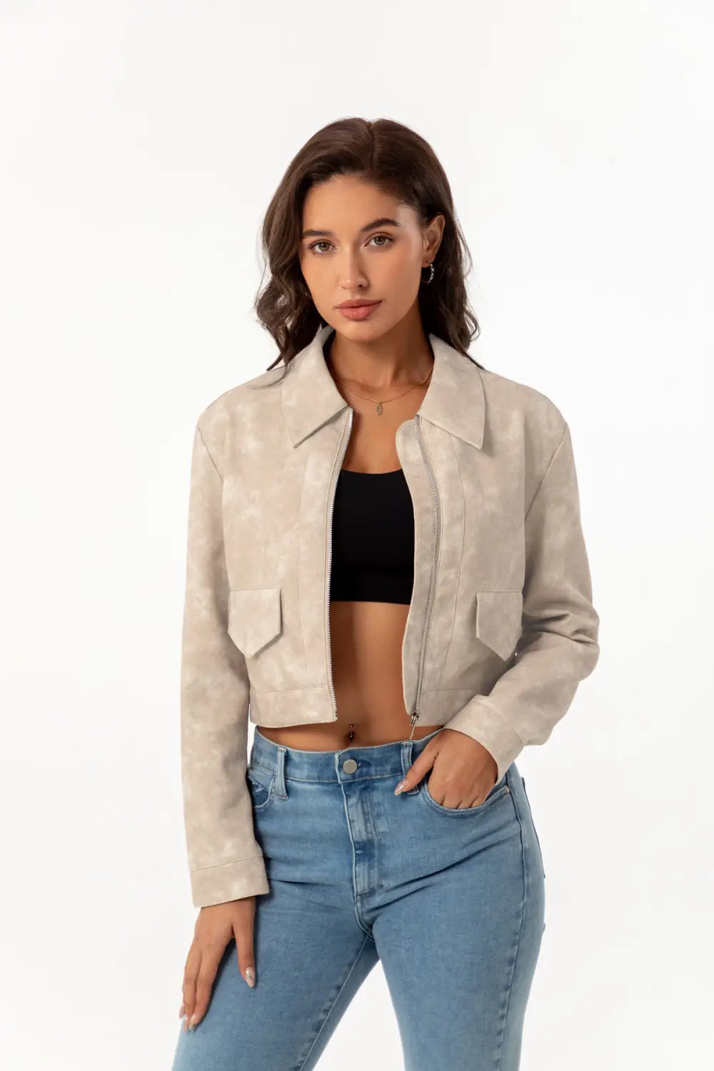 Women’s Long-sleeved Fashionable Faux Leather Jacket