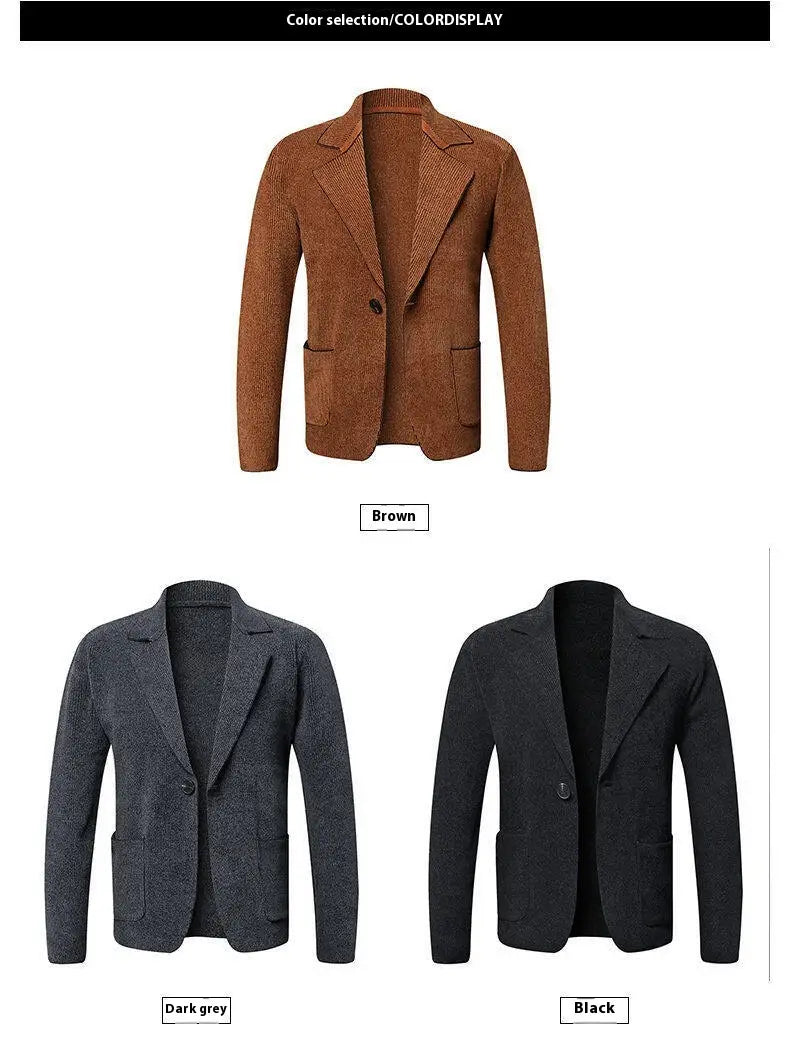 Men’s Solid Color Cardigan Small Suit Knitted Jacket