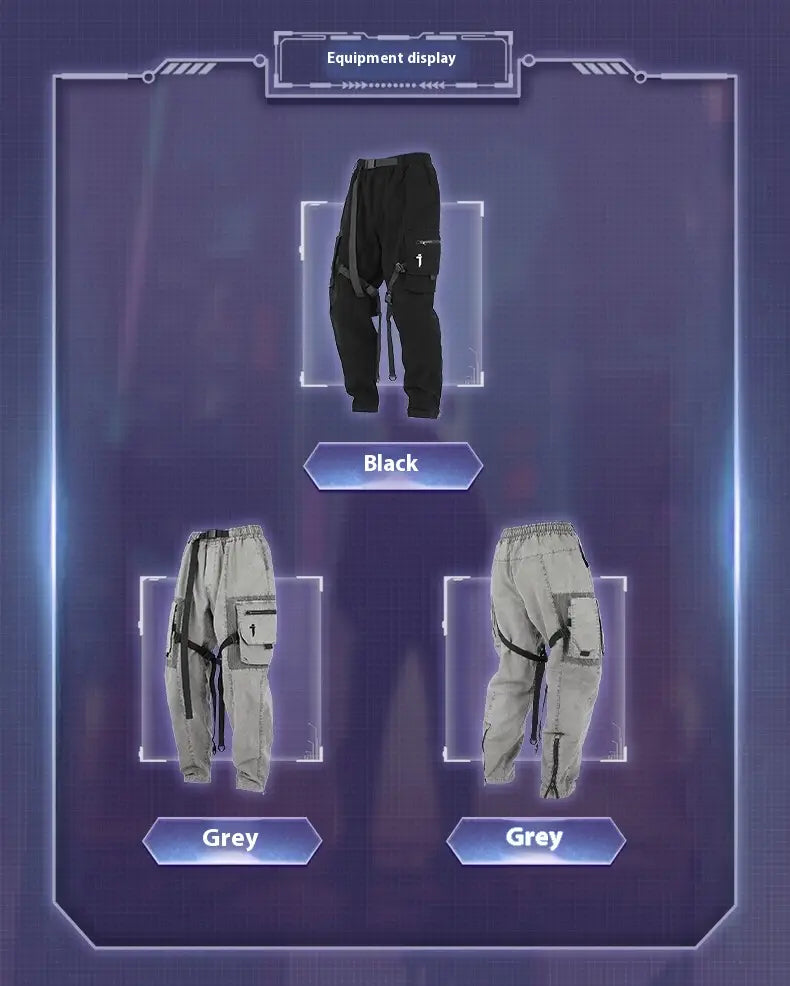 Mechanical Style Washed Overalls Loose Casual Trousers