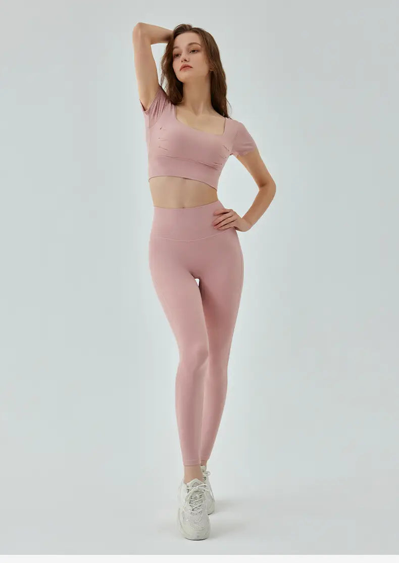Hollow-out Beauty Back Yoga Short Sleeve Women’s Removable Chest Pad Workout Top