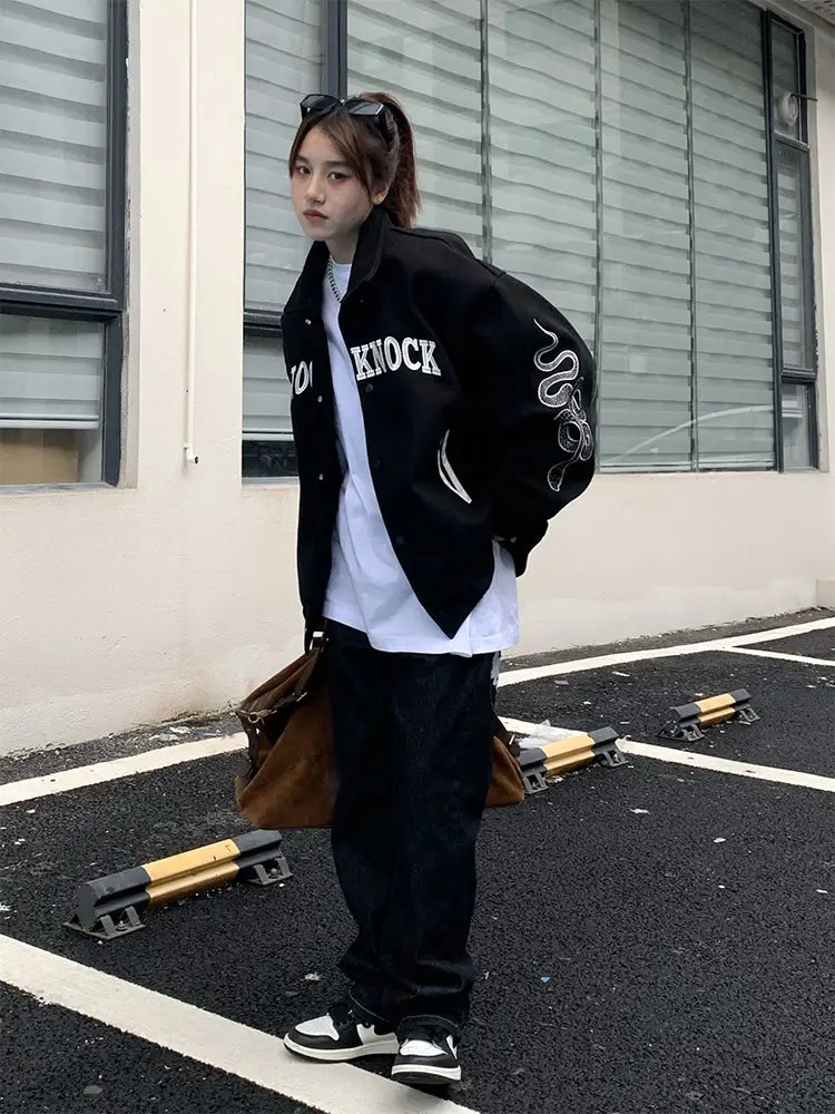 American Street Mask Letter Loose Jacket