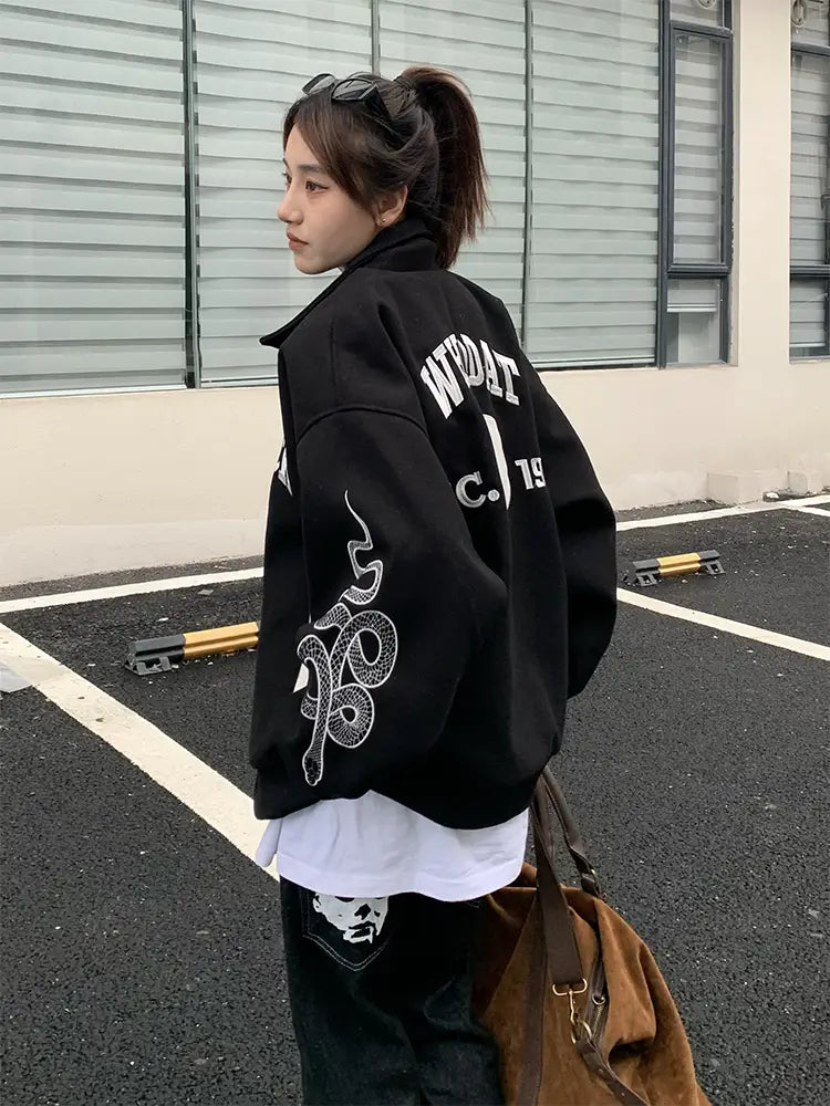 American Street Mask Letter Loose Jacket