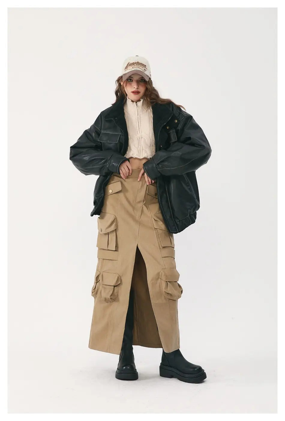 Winter PU Leather Coat Cotton-padded Coat Stand Collar Coat Thickened Lamb Wool