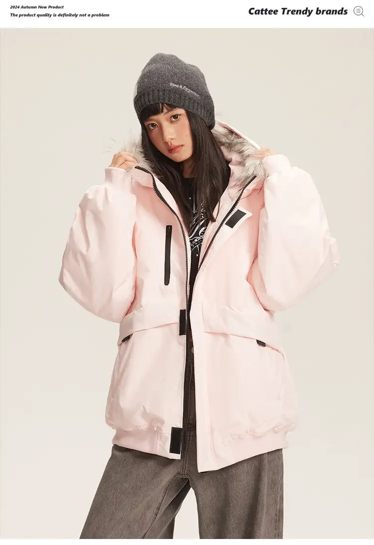 Retro Fur Collar Hood Parka Down Jacket Women’s Winter Thickened