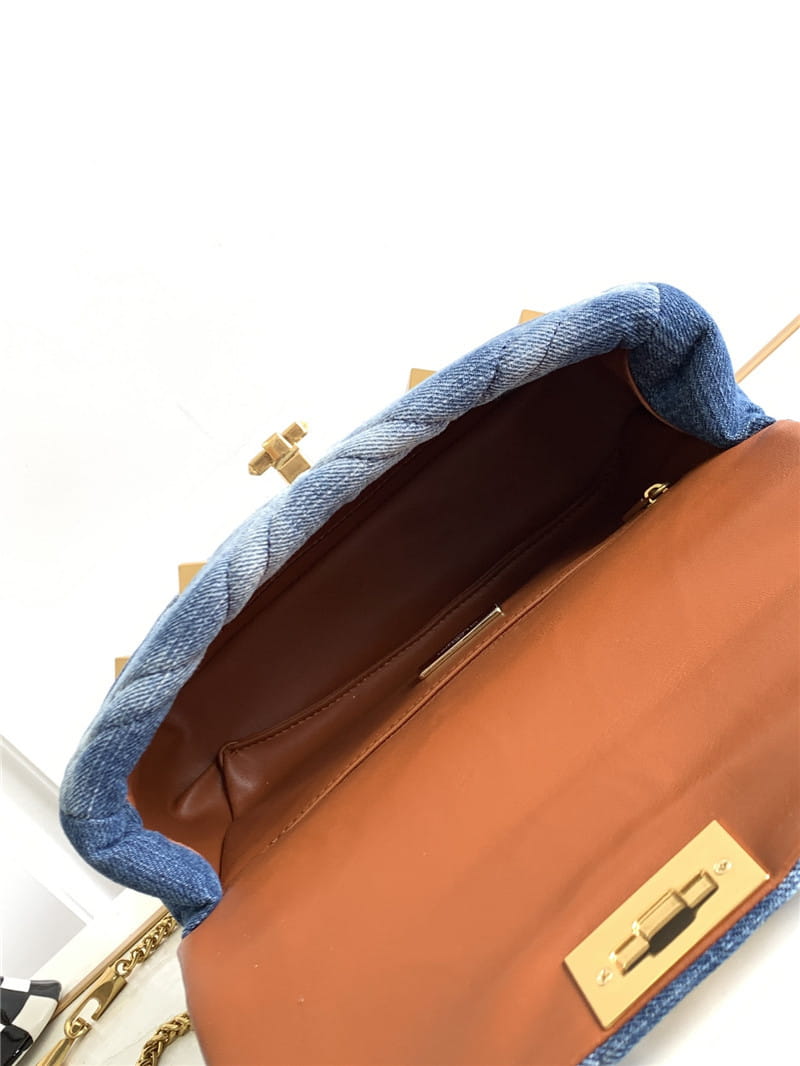 Denim With Cowhide Bag Large Rivet