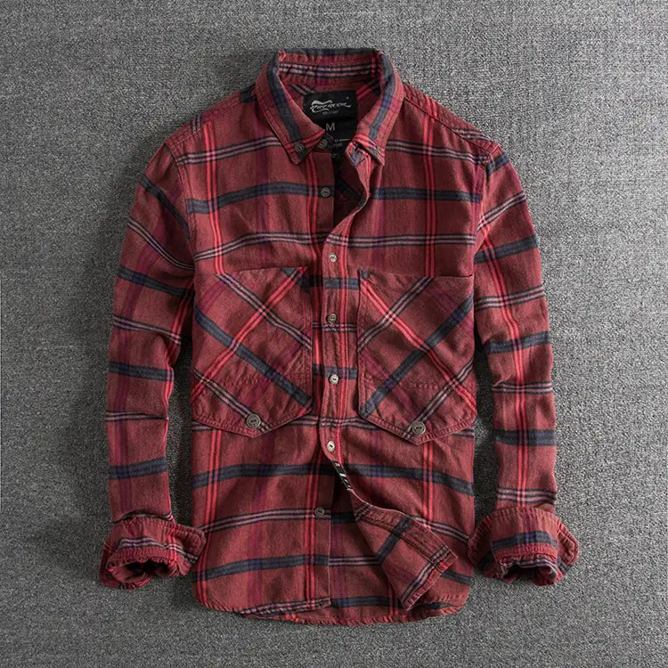 Slim all-match Men’s Casual Plaid Long-sleeved Shirt