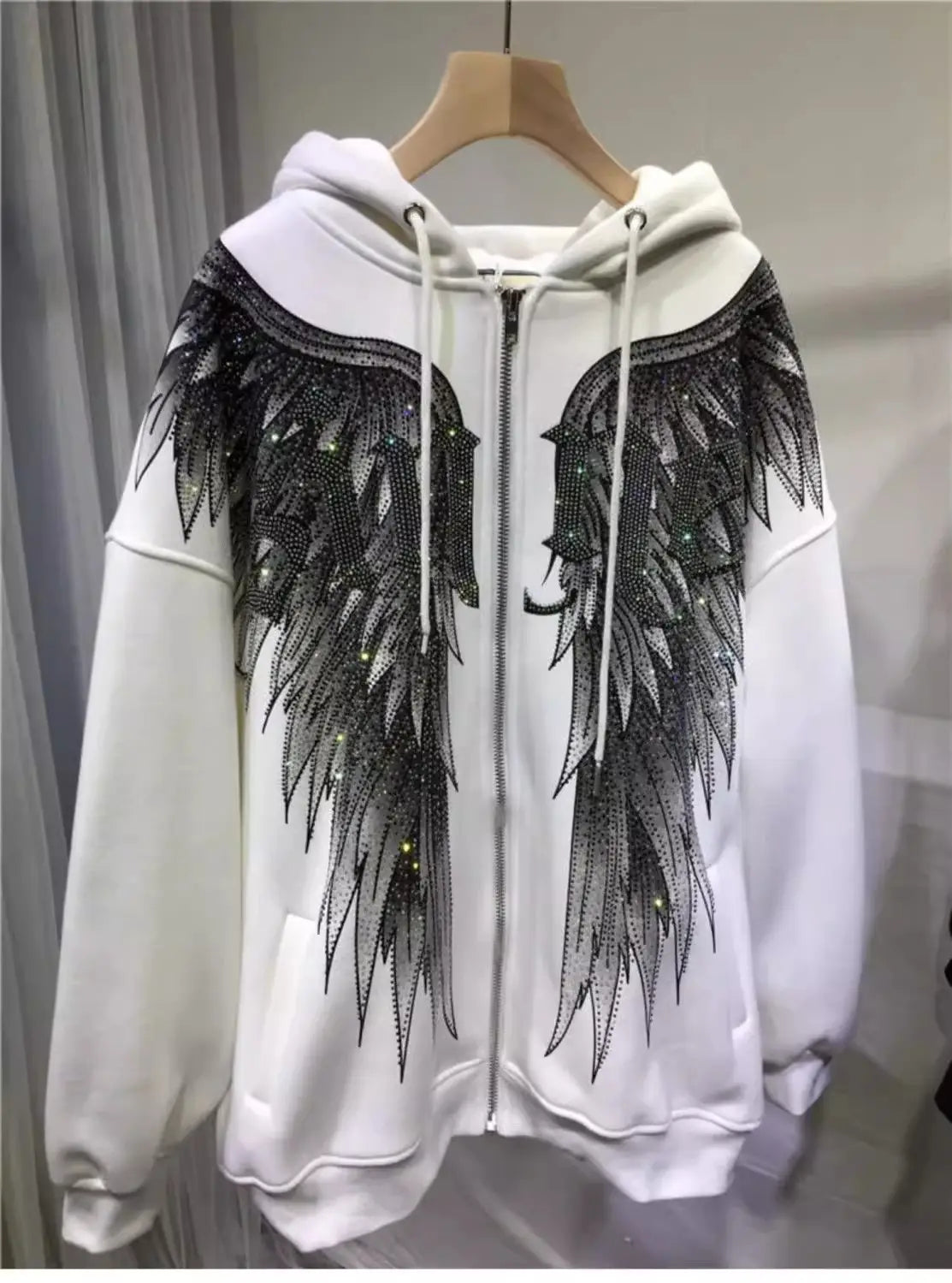 Heavy Embroidery Hot Drilling Light Luxury Front And Rear Wings Hooded Fleece Padded Coat Sweater