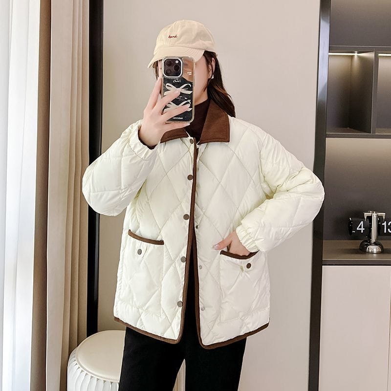 Classic Rhombus Cotton-padded Clothes Disposable PU Leather Loose Contrast Color And Versatile