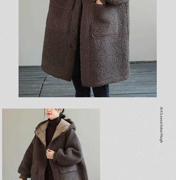 European And American Plus Size Loose Lamb Wool Younger Hoodie Padded Coat Women