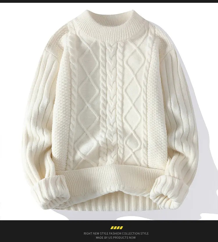 Men’s Solid Color Sweater Hong Kong Style Loose Fashion Twisted Flower
