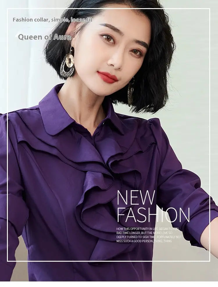 Women’s Shirt Long Sleeve Casual Ruffles Business Shirt