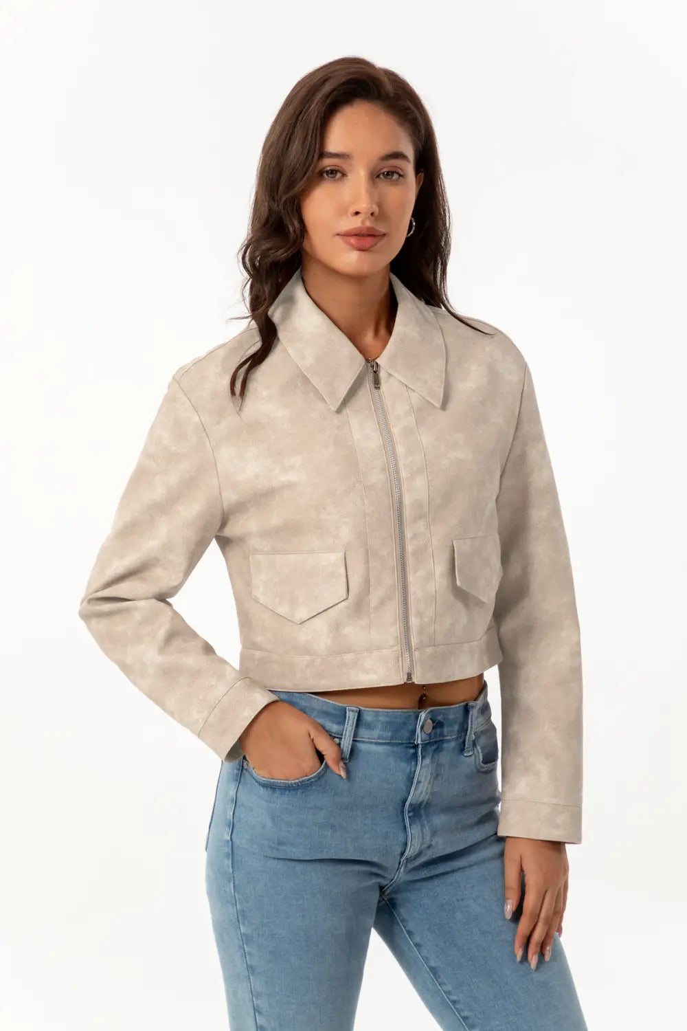 Women’s Long-sleeved Fashionable Faux Leather Jacket