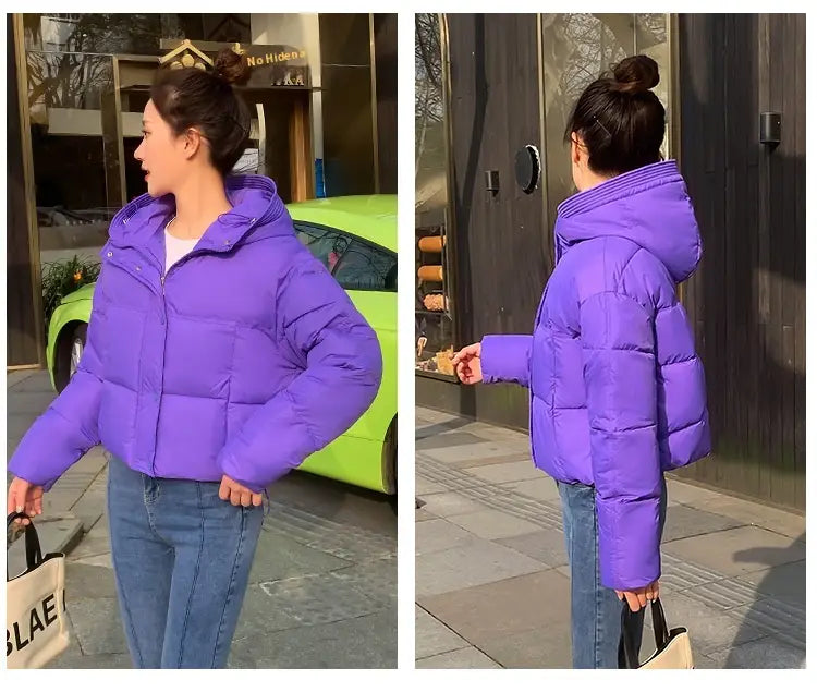 Women’s Simple Casual Hooded Short Down Jacket