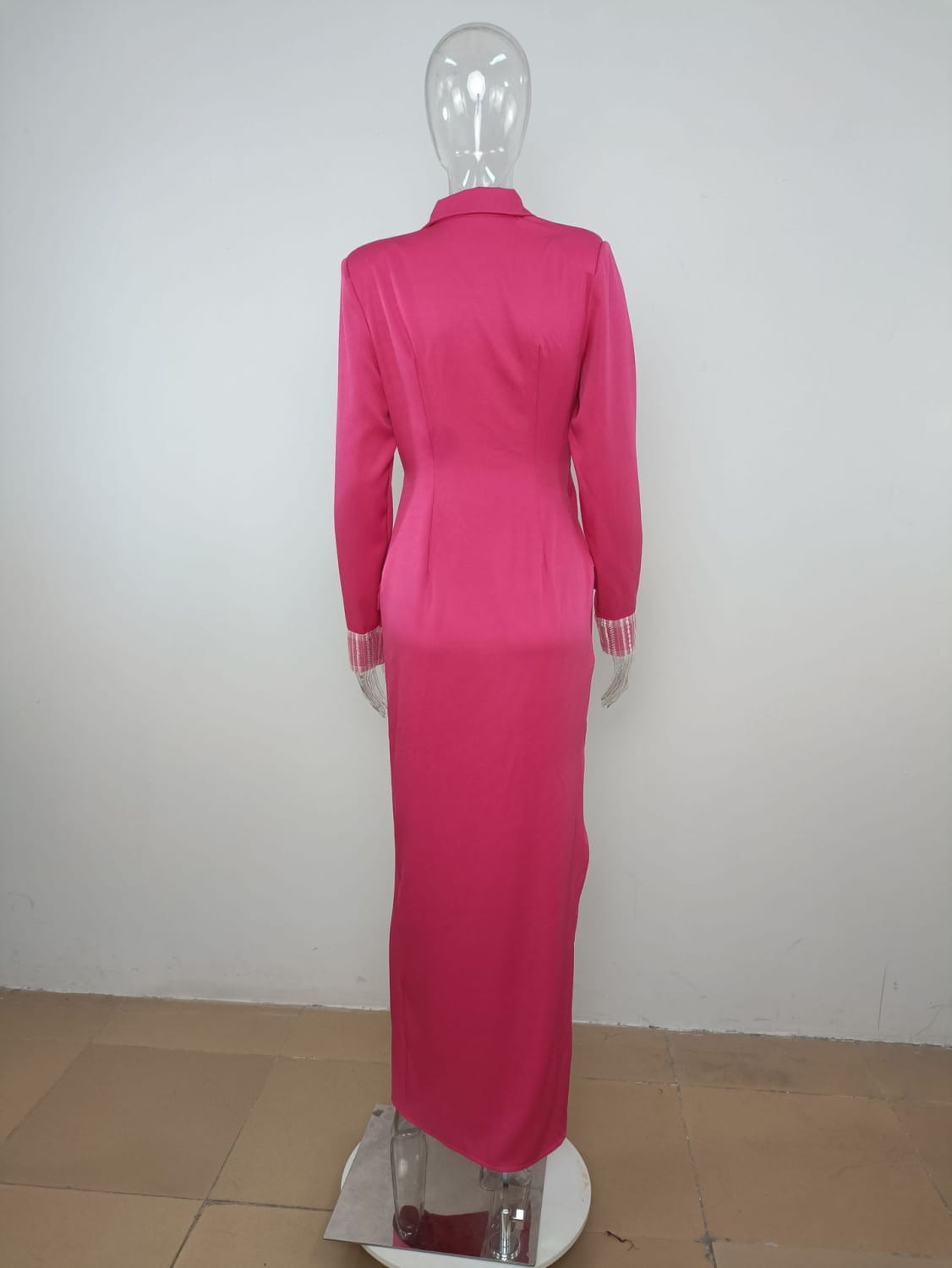 Rose Red Suit Collar Deep V Split High Waist Dress