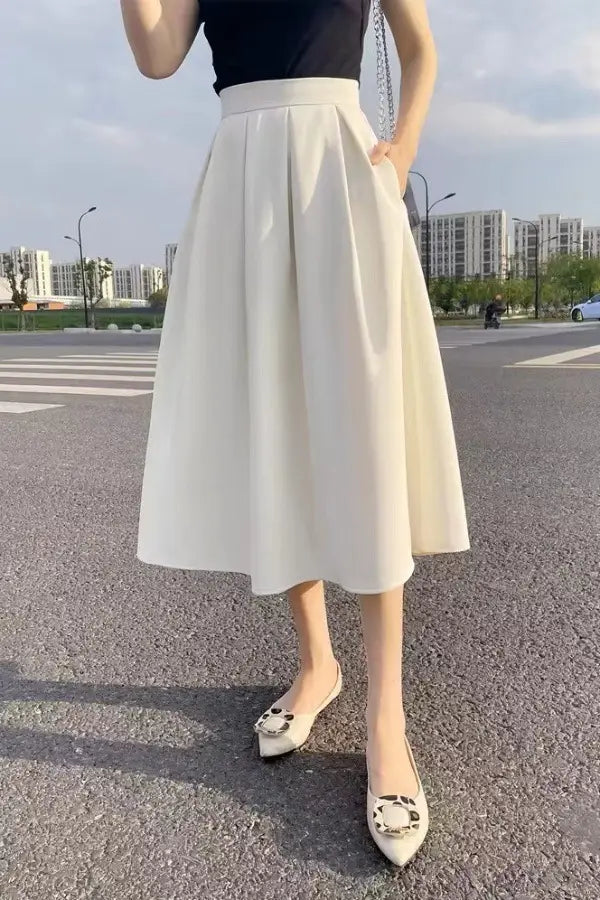 Women’s Mid-length Skirt High Waist Pleated Skirt