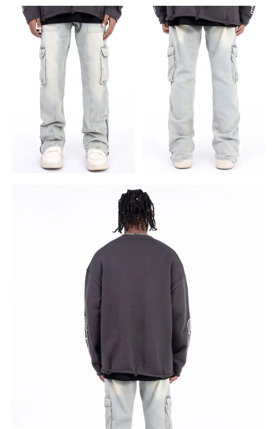 American Style Autumn And Winter Washed And Made Old Micro Elastic Jeans With Zipper Design At The Hem For Casual Pants