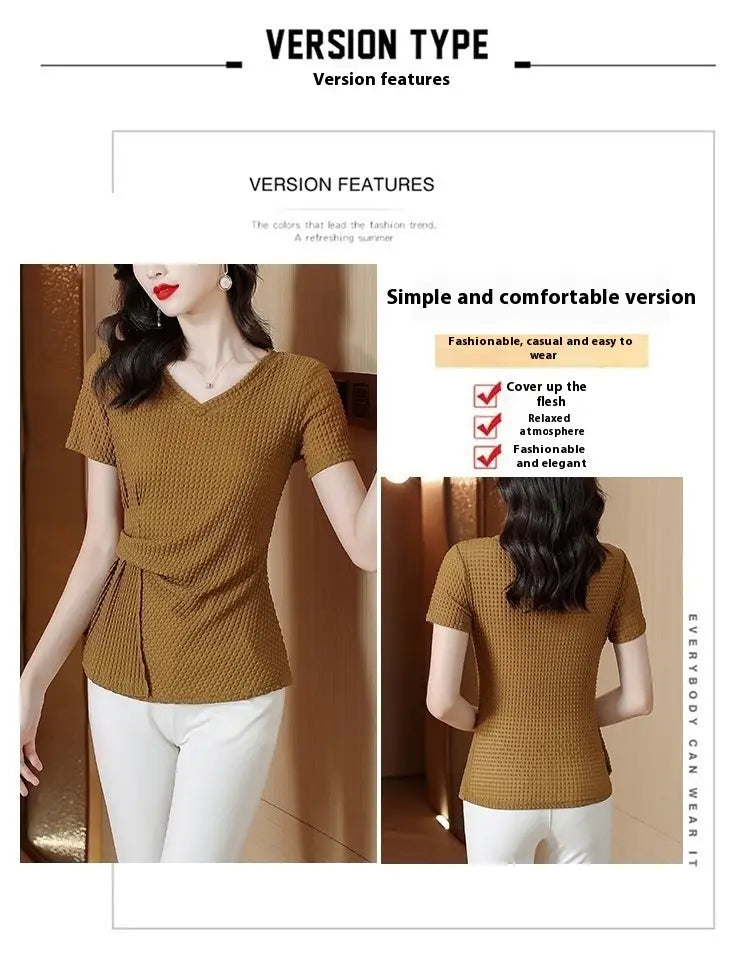 Knitted Ice Silk Short Sleeve T-shirt Women’s Summer