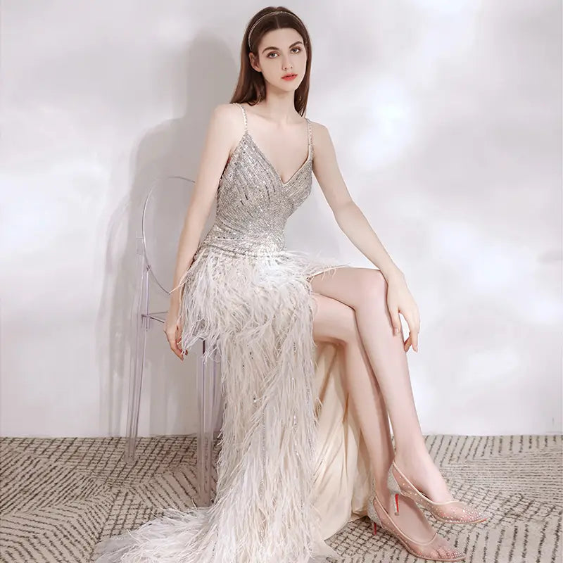 Women’s Feather Temperament High End Evening Dress