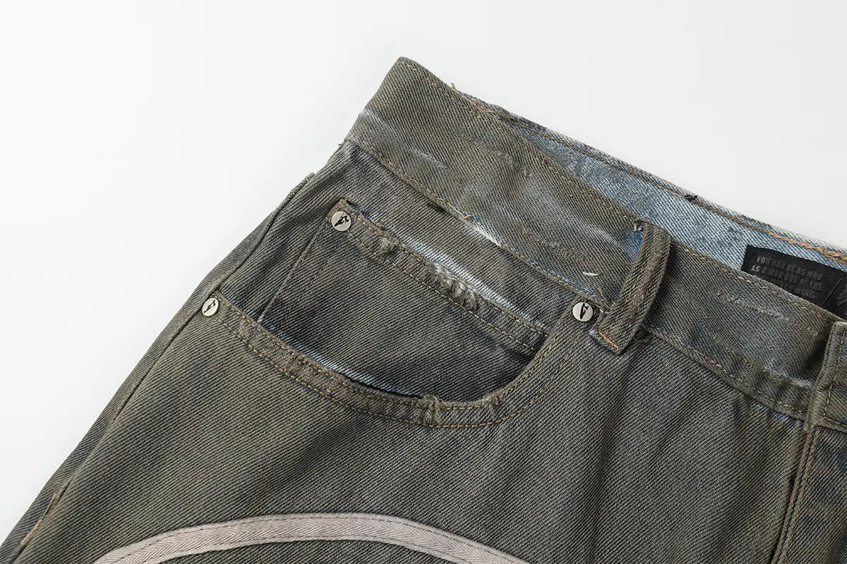 Retro Dirty Dyed Washed Denim Shorts Loose Straight