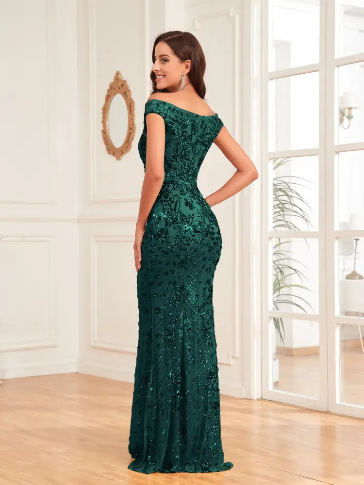Green Sequined Sexy High Waist Fishtail Long Evening Dress