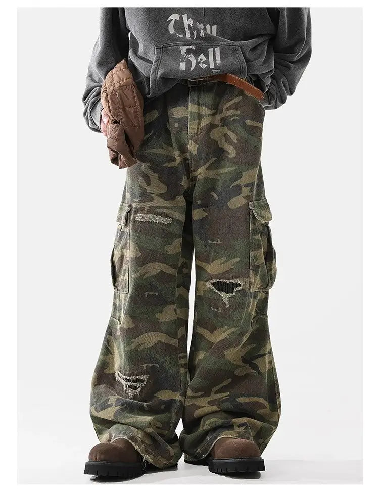 Men’s American Casual Loose Hole Camouflage Pants