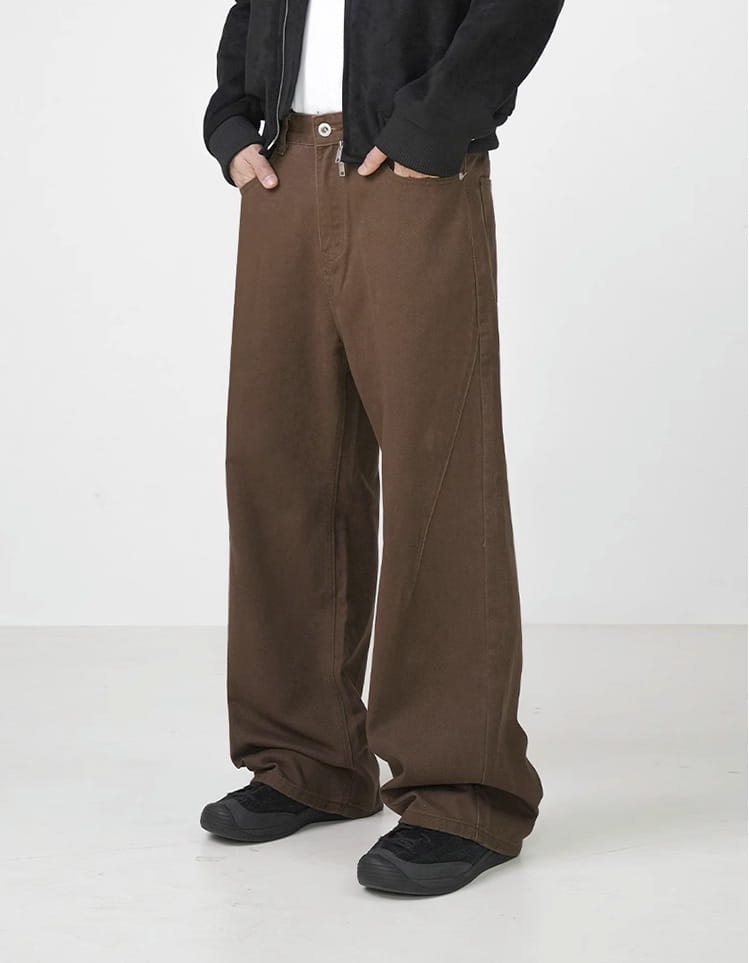 Washed Cotton Retro Brown Straight-leg Trousers