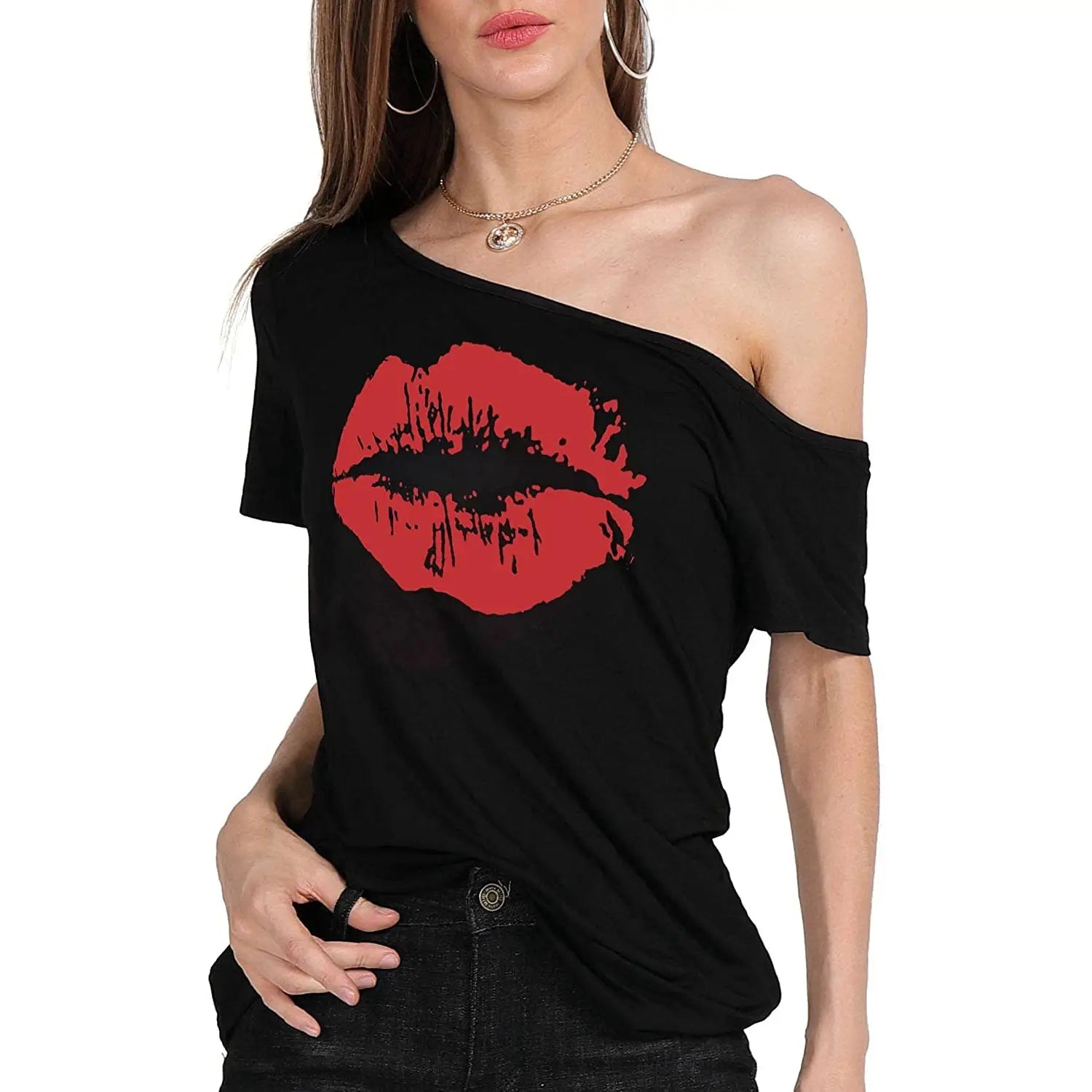 Women’s Loose Shoulder Versatile Printed T-shirt
