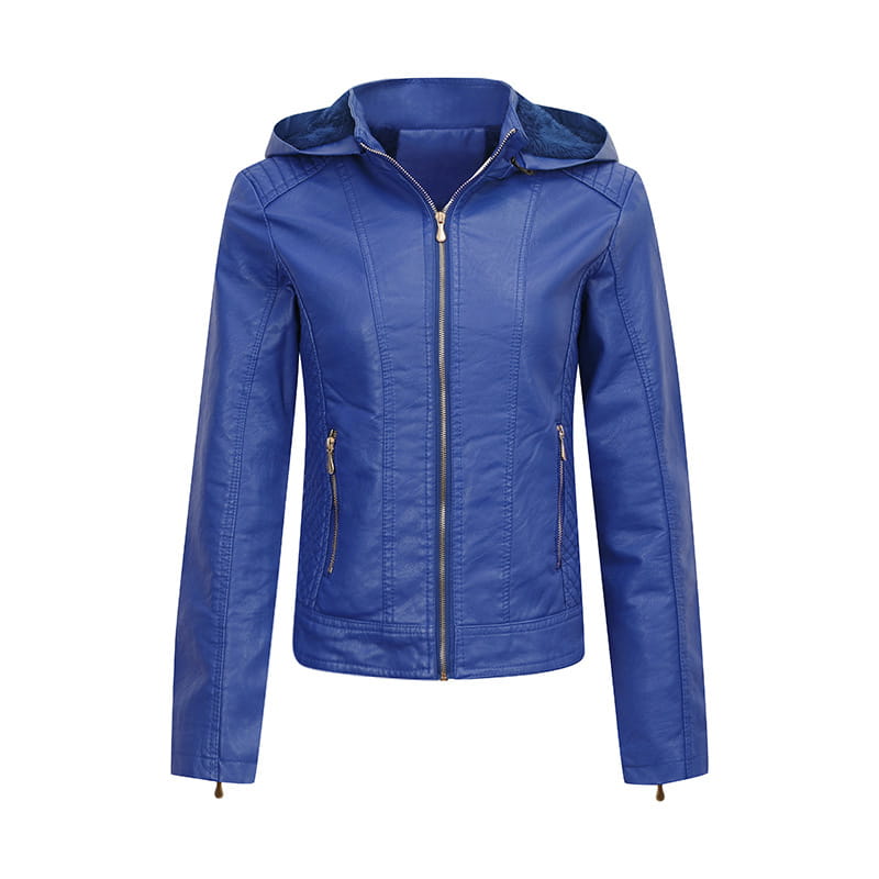 Women’s Clothing Fleece-lined Thickened Leather Coat Hooded