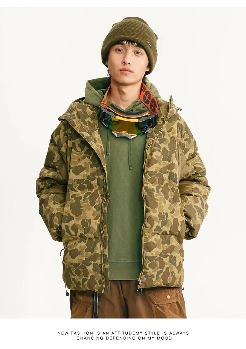 Winter Camouflage White Duck Down Three-proof Warm Coat For Women