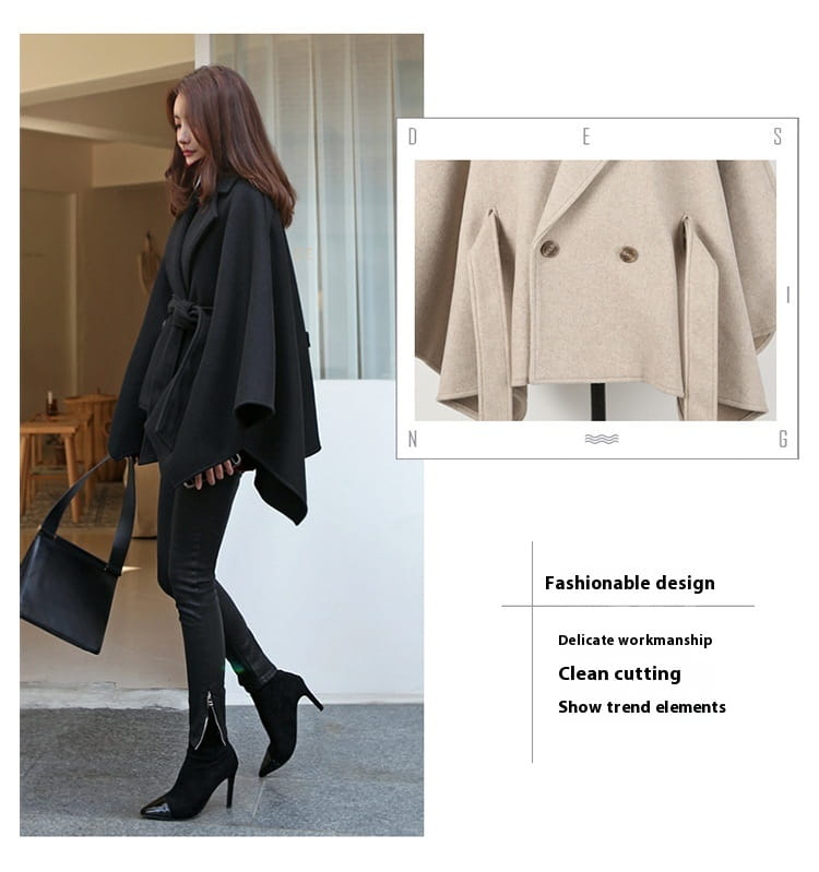 Lace-up Shawl Cape Thickened Coat Woolen