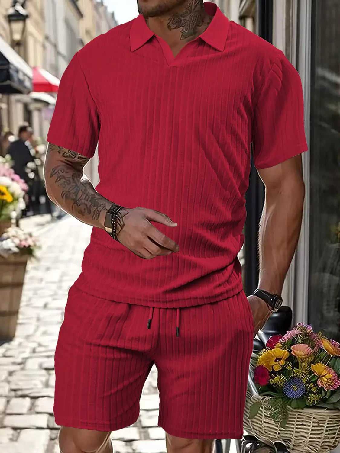 Men’s Breathable Figured Cloth Crew Neck Casual Sports Suit