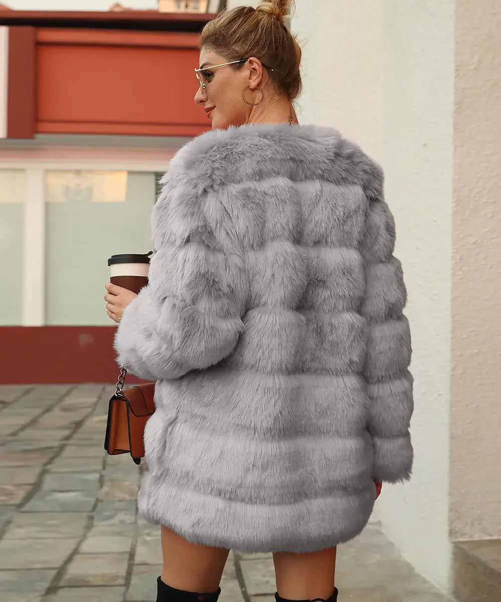 Women’s Imitation Fur Coat Top Long-cut Coat Trench Coat