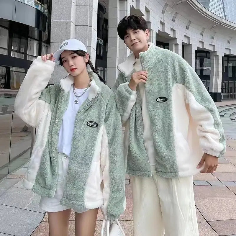 Mint Green Stitching Berber Fleece Coat Men And Women