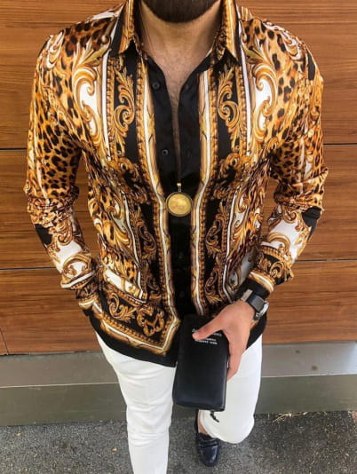 European And American Men’s Long-sleeved Shirt Casual Printing