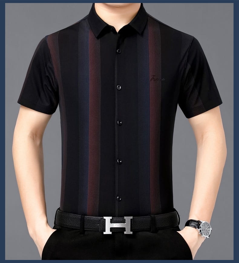 Summer New Men’s Shirt Daily Casual Loose Lapel Stripe Contrast Color