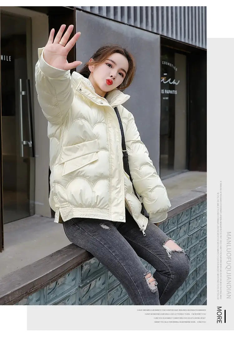 Women’s Cotton-padded Coat Korean Style Quilted Jacket Stand Collar Cotton-padded Jacket